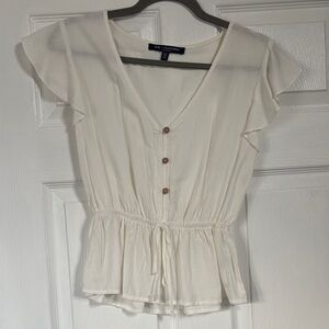 One clothing Cream Ruffle Sleeve Blouse